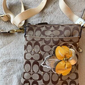 Coach Brown and Tan Crossbody Bag with Yellow Accent